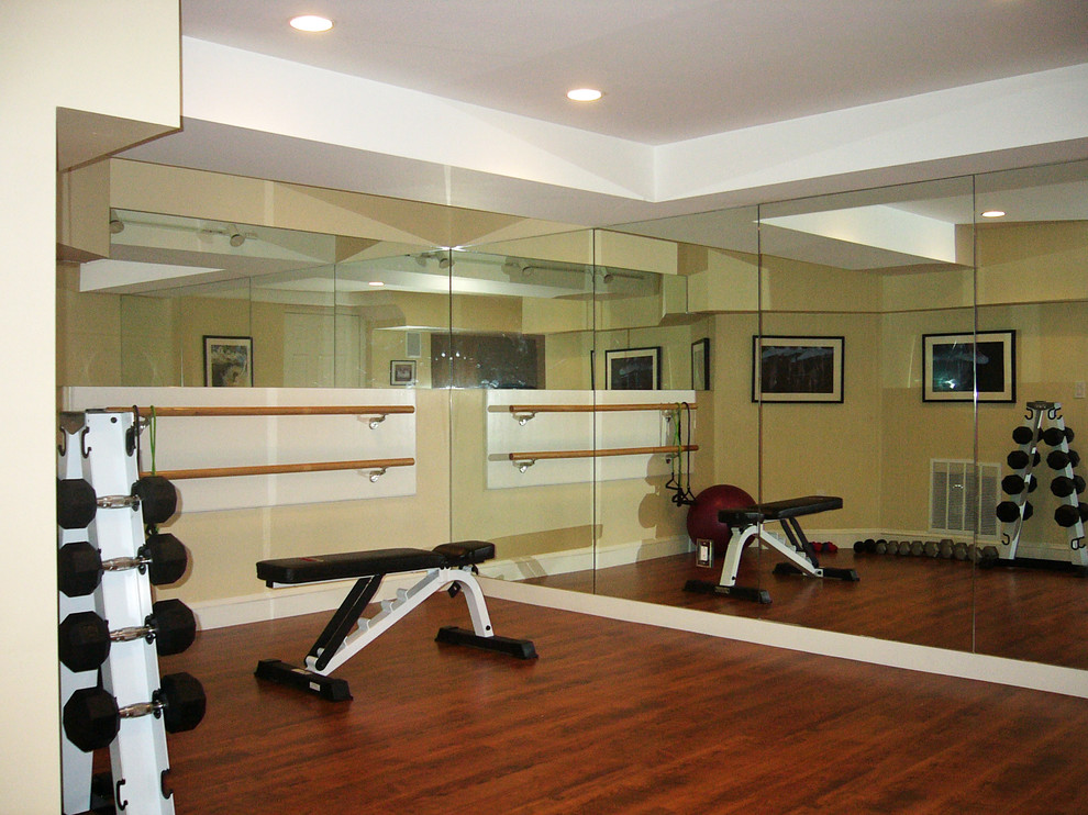 workout room in basement