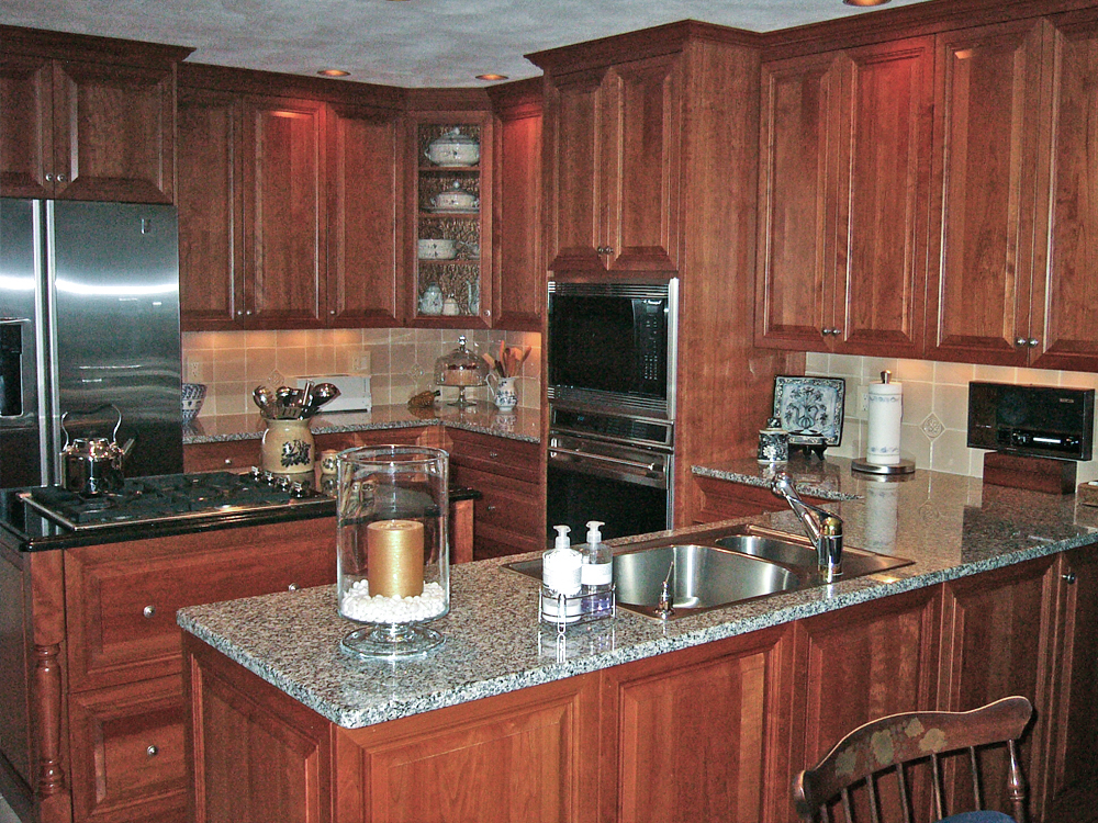 cherry kitchen with peninsula